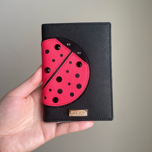 NWT Kate Spade Ladybug Passport & Card Case, Black/Red - Picture 2 of 7